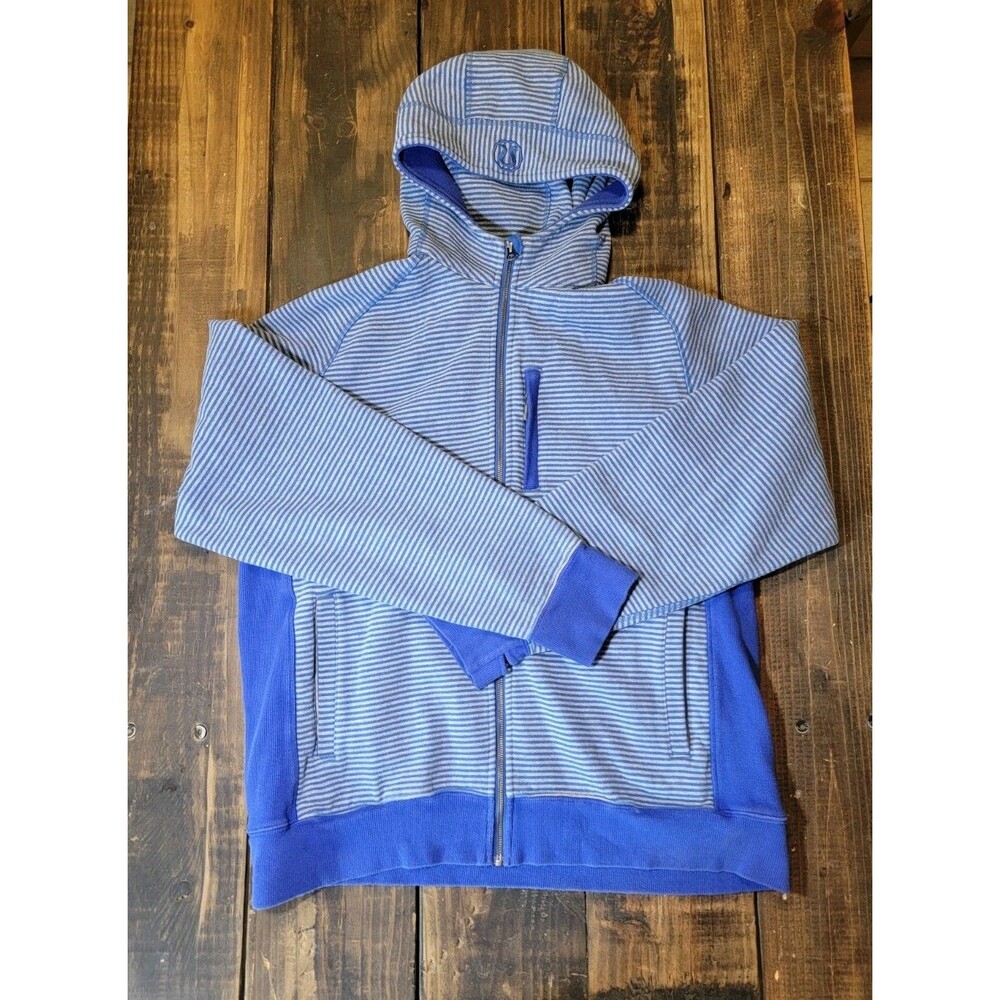 Lululemon Mens Full Zip Sequence Striped Hooded Sweatshirt Hoodie Blue Sz XXL 3X